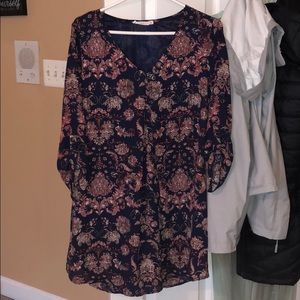 Navy quarter sleeve dress with pink design